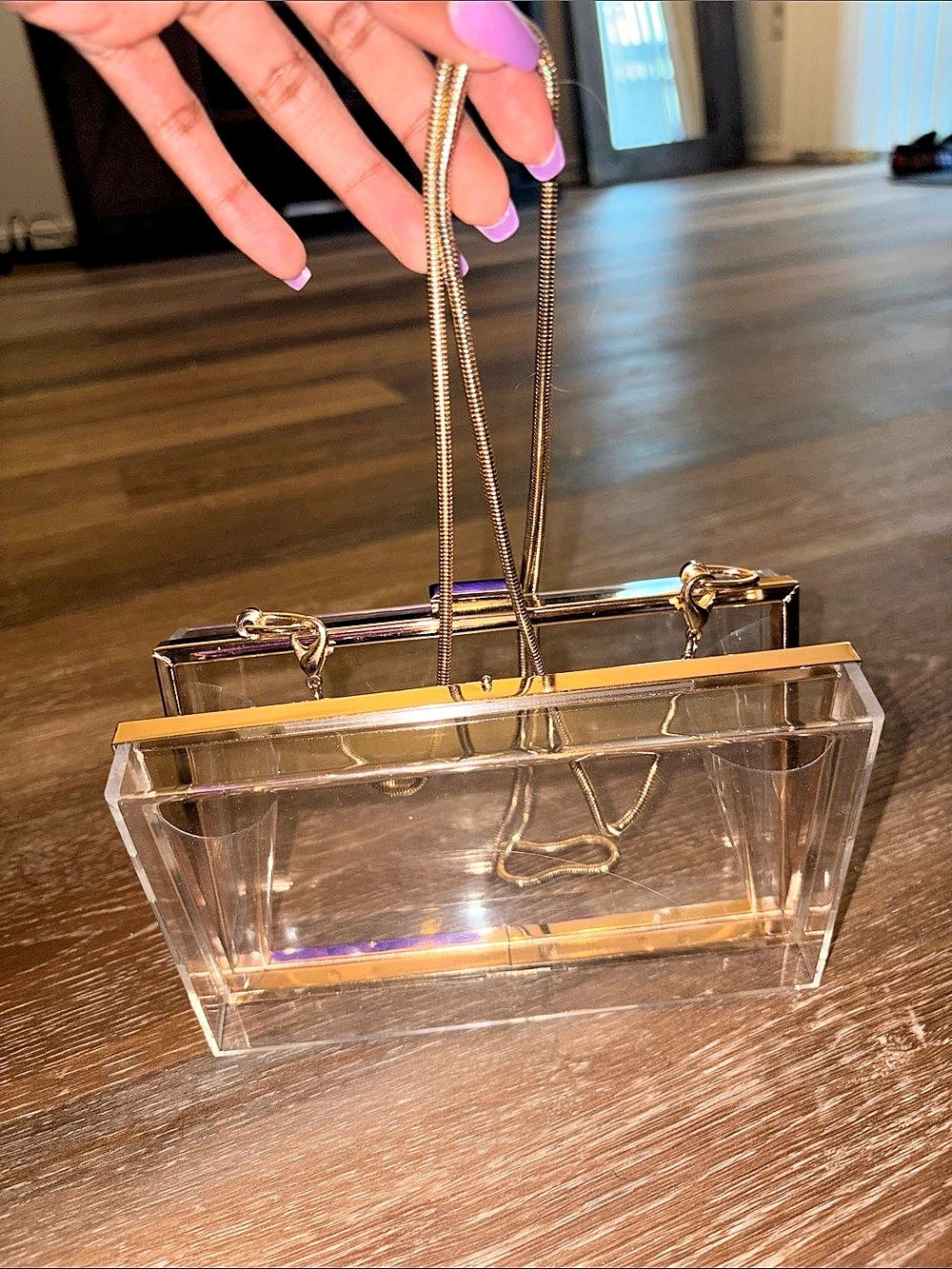Clear & Gold Acrylic Clutch with Chain